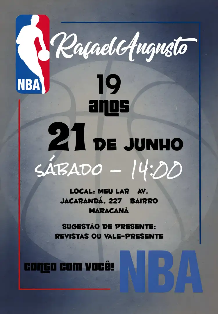 Convite Basquete Nba Basketball – tema Aniversário Infantil colorido, esportivo, vibrante, moderno, temático