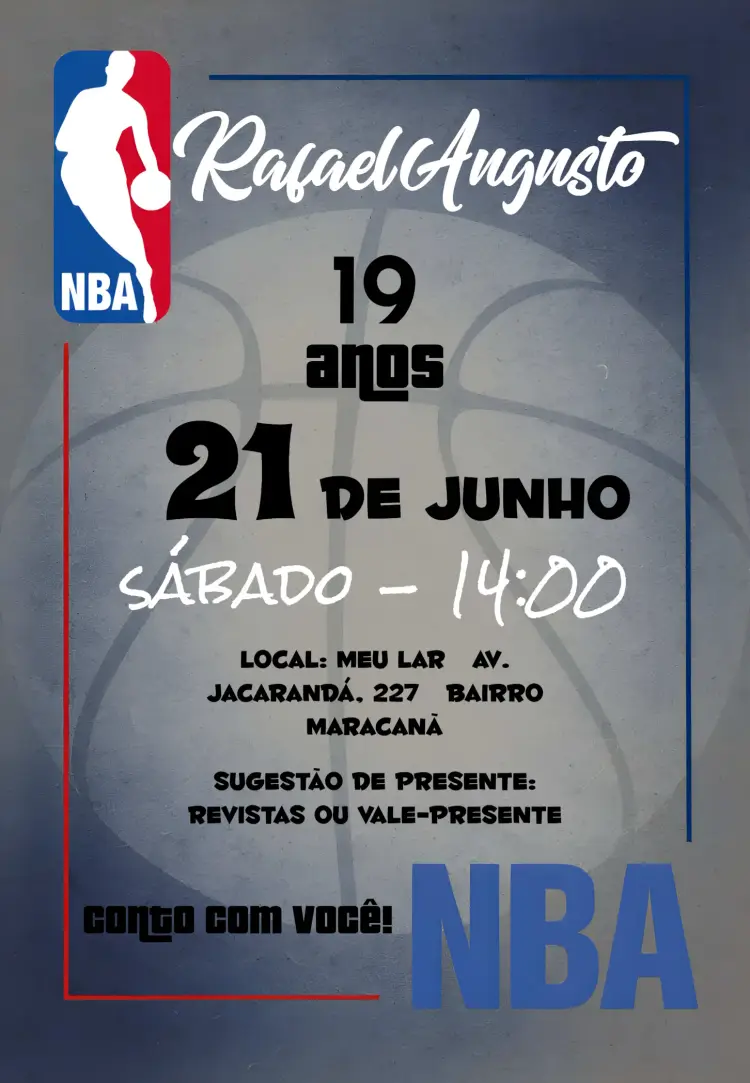 Convite Basquete Nba Basketball