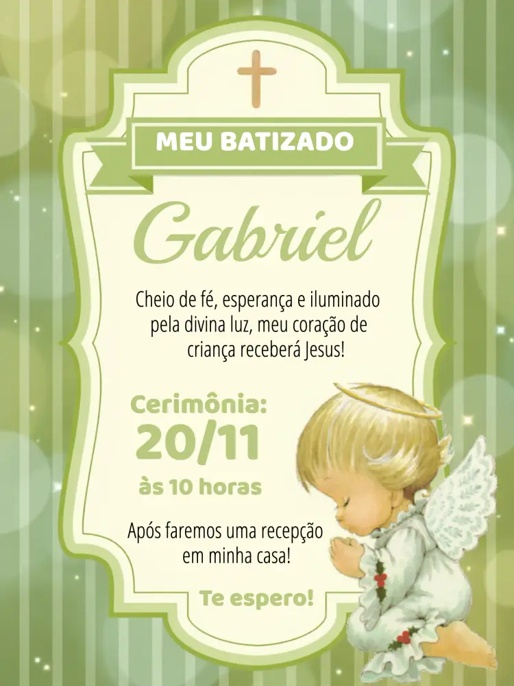 Convite Batismo Anjinho Verde Menino
