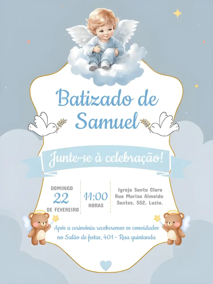 Convite Batizado editável e personalizável
