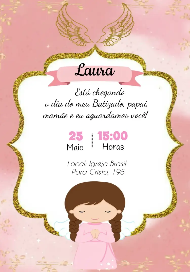 Convite Batizado Anjinha Amarelo