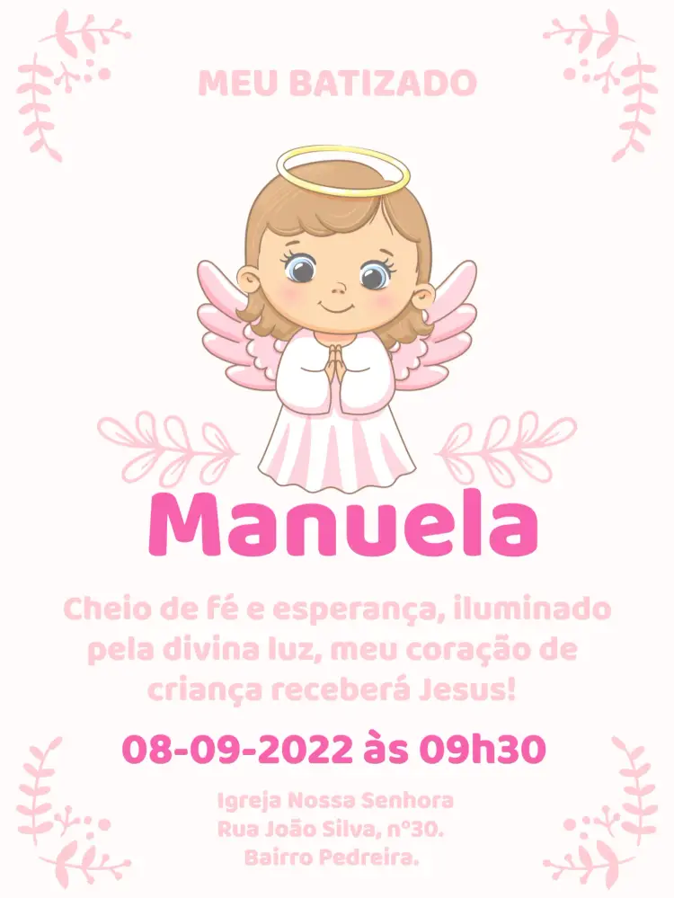 Convite Batizado Anjinha Religião