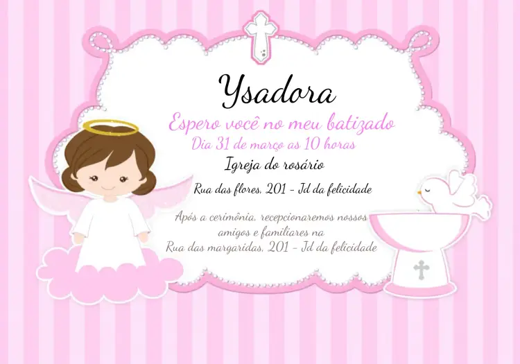 Convite Batizado Anjinha Rosa
