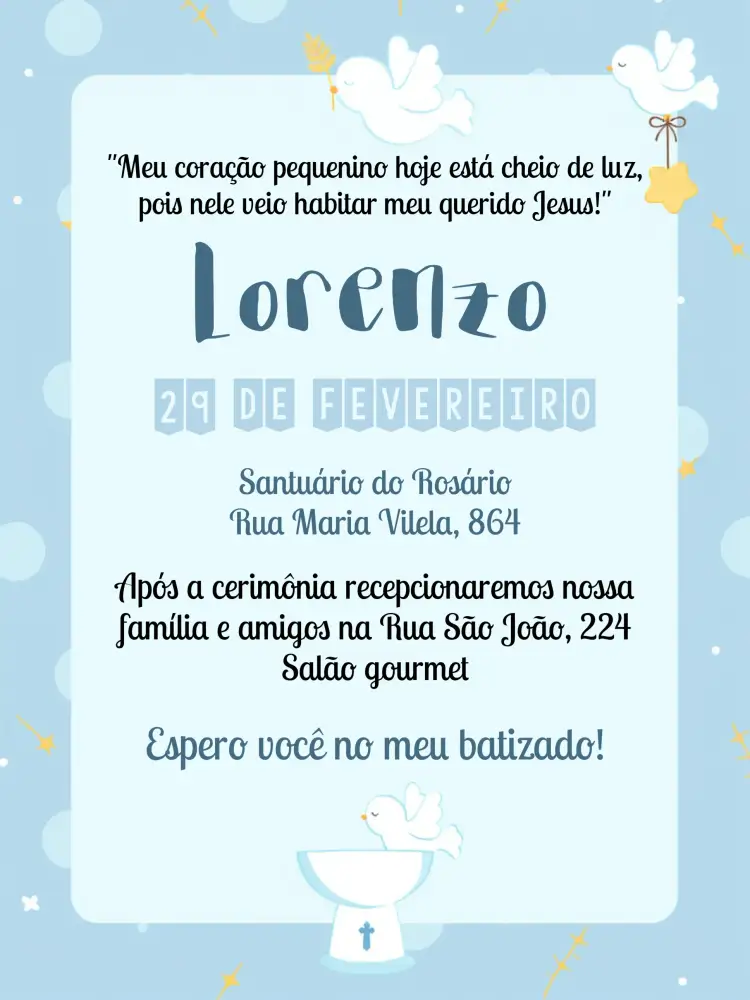 Convite Batizado Anjinho – tema Primeira Comunhão colorido, infantil, anjinhos, moderno, divertido