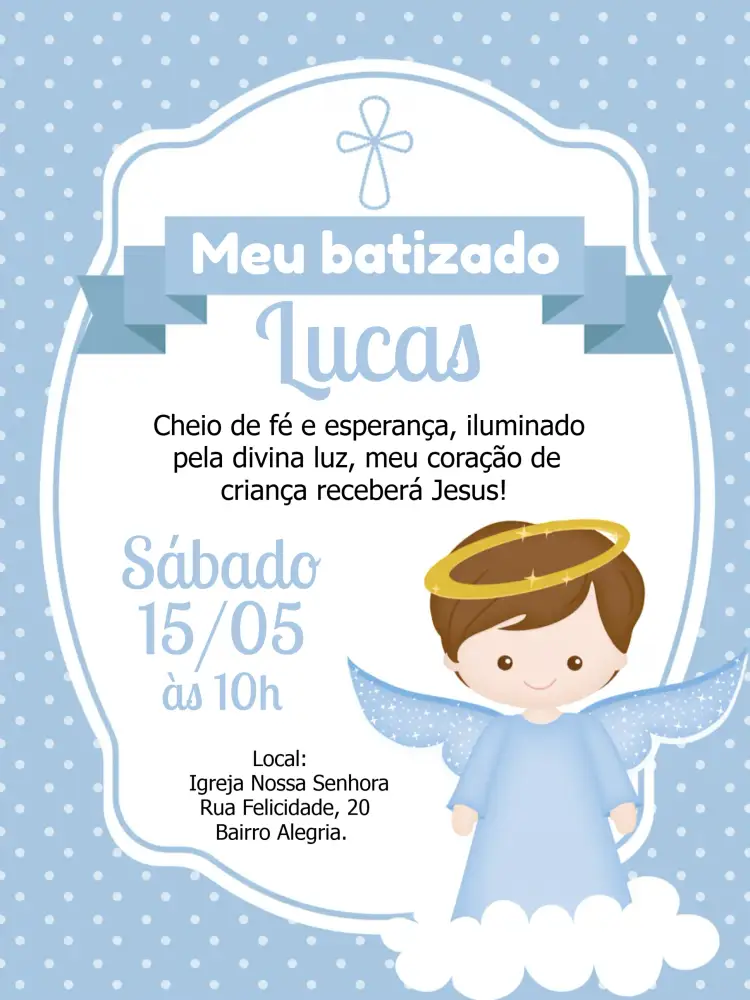 Convite Batizado Anjinho Anjinha – tema Batizado anjinho, azul e branco, dourado, minimalista, infantil, delicado