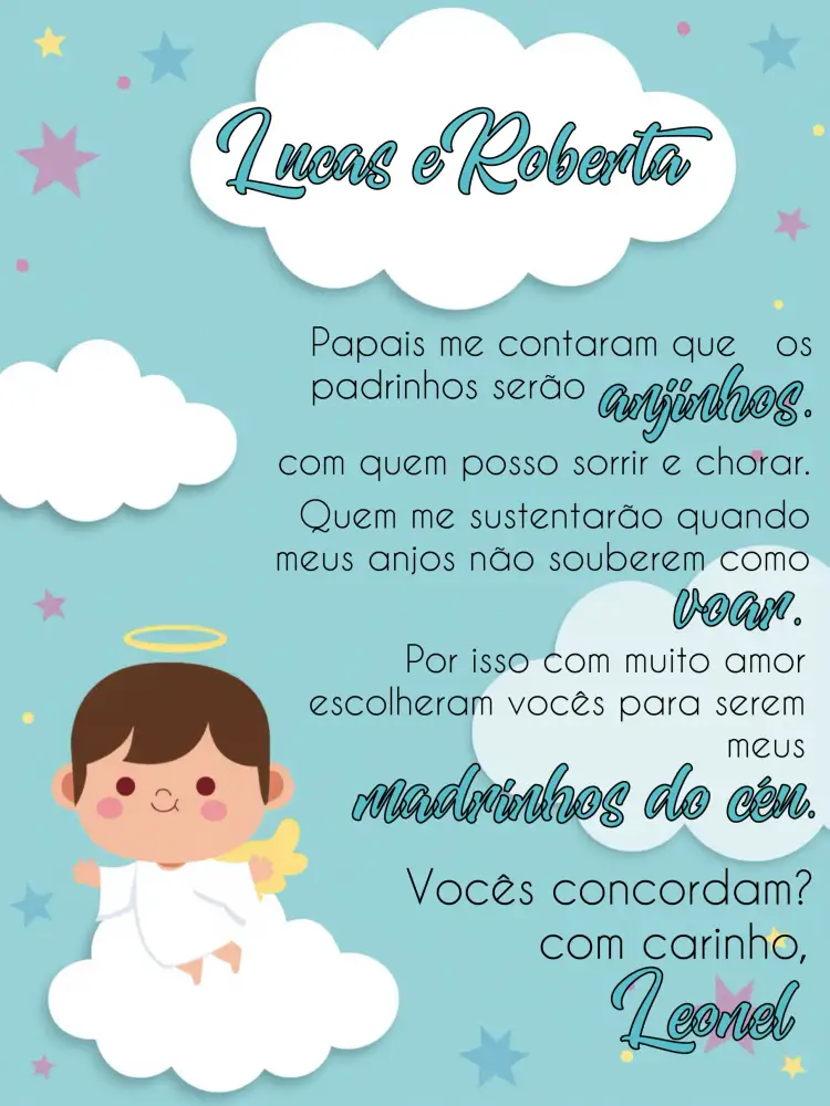 Convite Batizado Anjinho Igreja – tema Batizado azul claro, branco, anjinhos, elementos religiosos, design lúdico