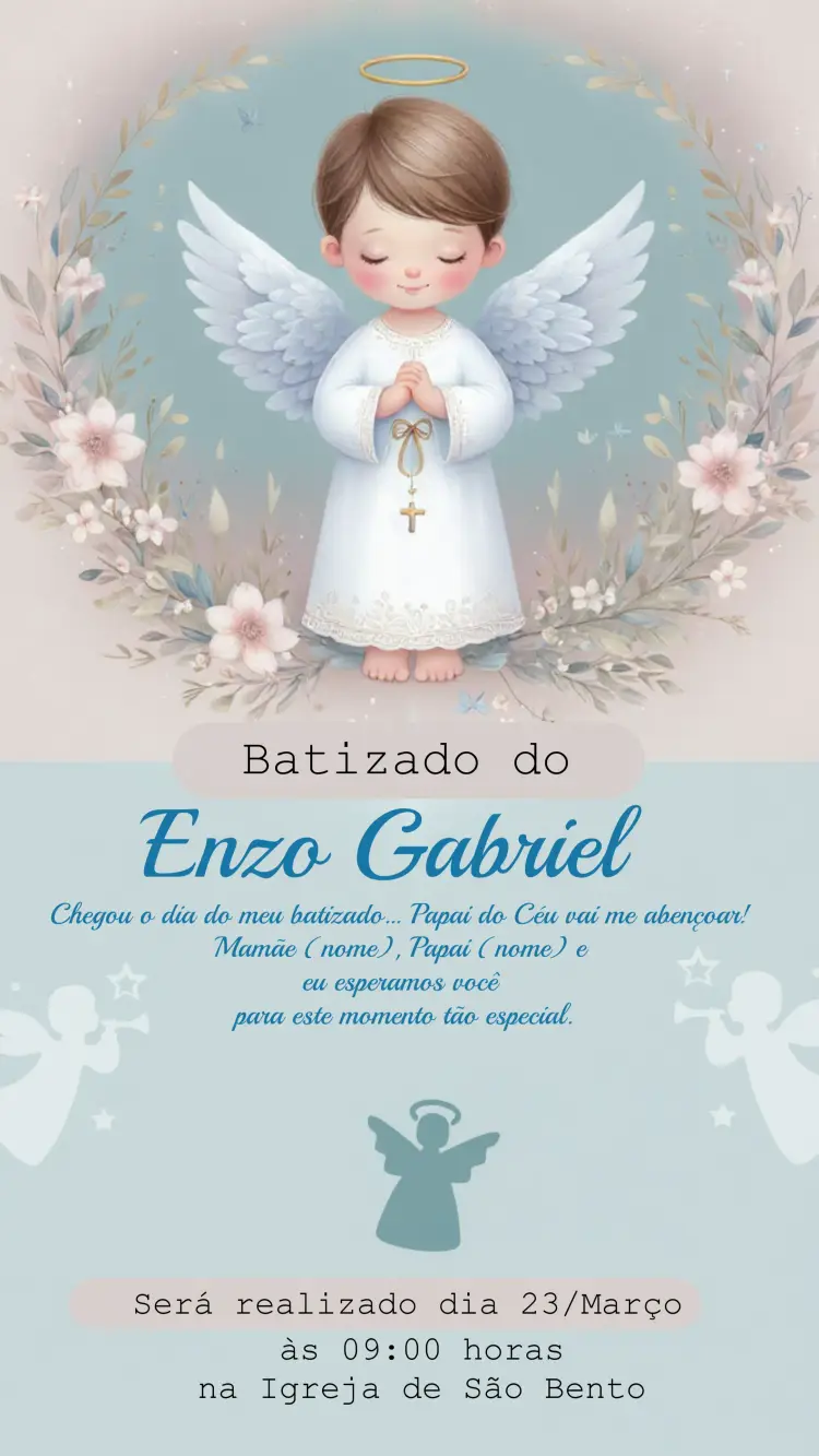 Convite Batizado Anjinho Menino Azul