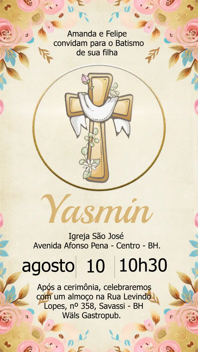 Convite Batizado Batismo Eucaristia