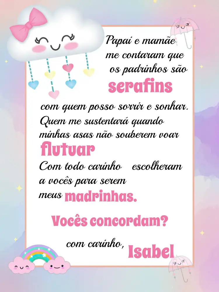 Convite Batizado Chuva De Amor Azul – tema Batizado azul e rosa, delicado, anjinhos, nuvens, amor e fé, minimalista