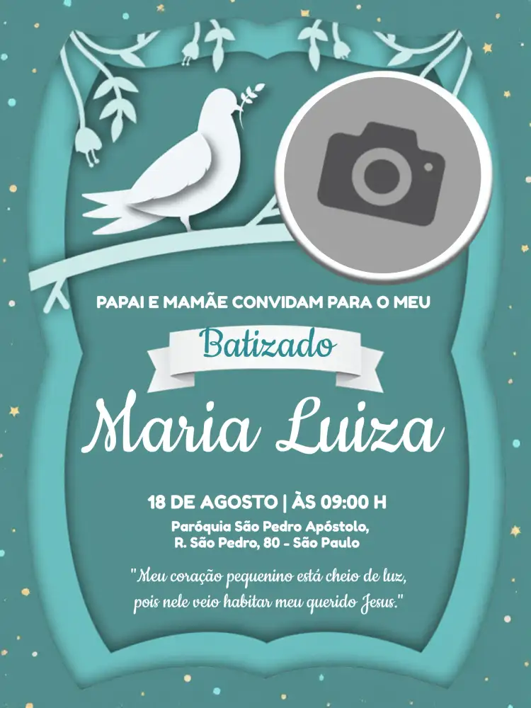Convite Batizado Com Foto Anjo – tema Batizado azul, anjo, moderno, infantil, lúdico, personalizável
