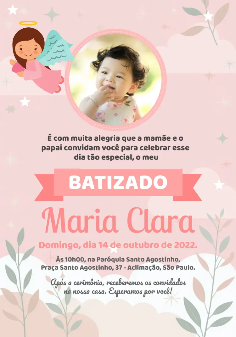 Convite Batizado Com Foto Anjo