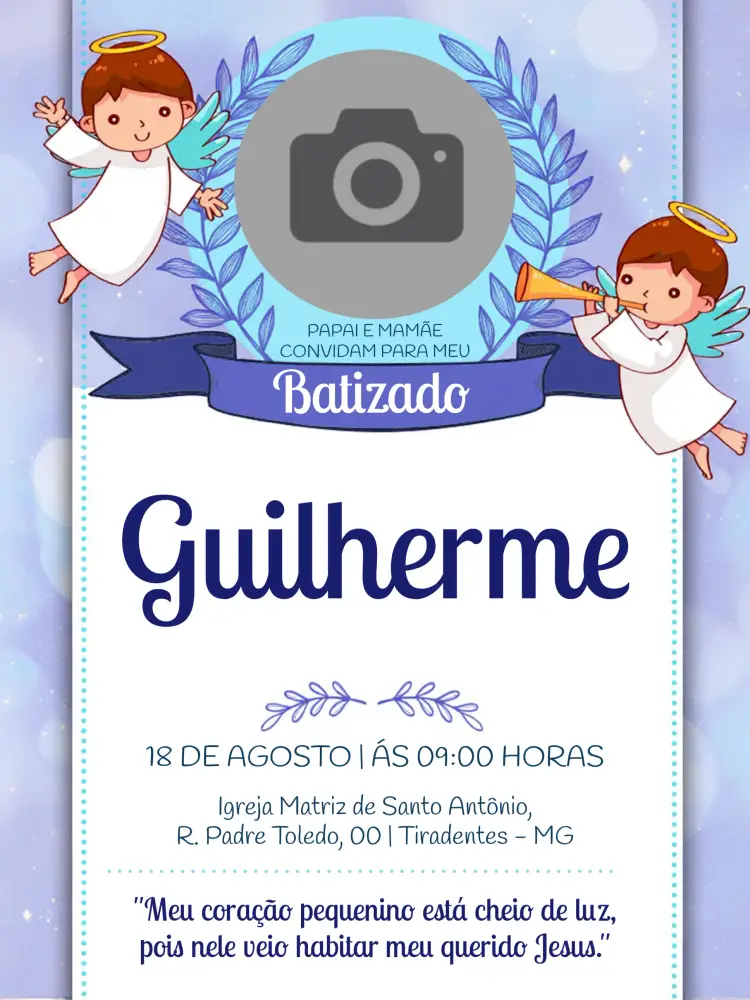 Convite Batizado Com Foto Azul