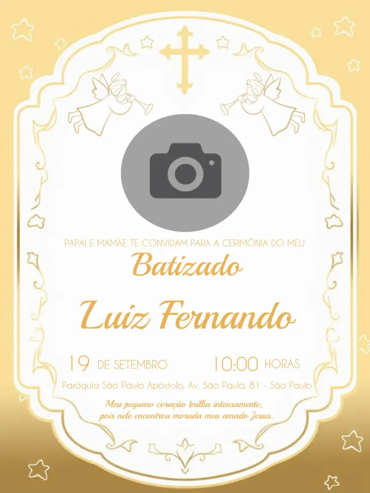 Convite Batizado Com Foto Cruz editável e personalizável