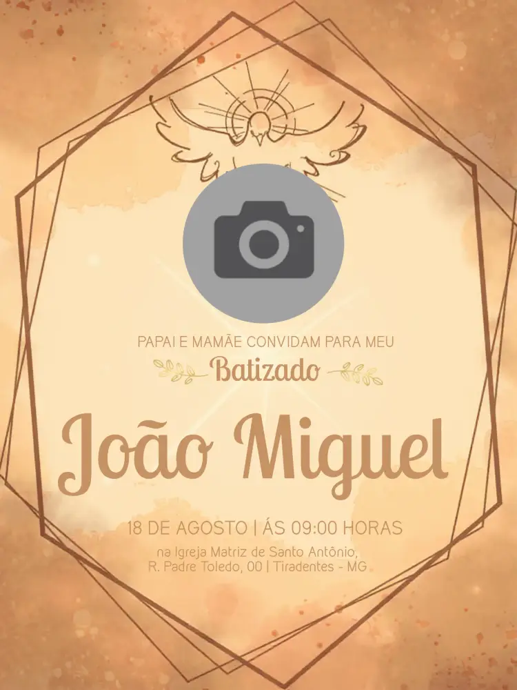 Convite Batizado Com Foto Dourado