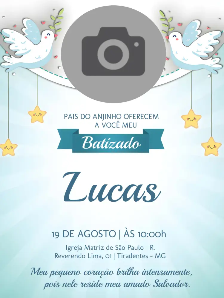 Convite Batizado Com Foto Estrelas editável e personalizável