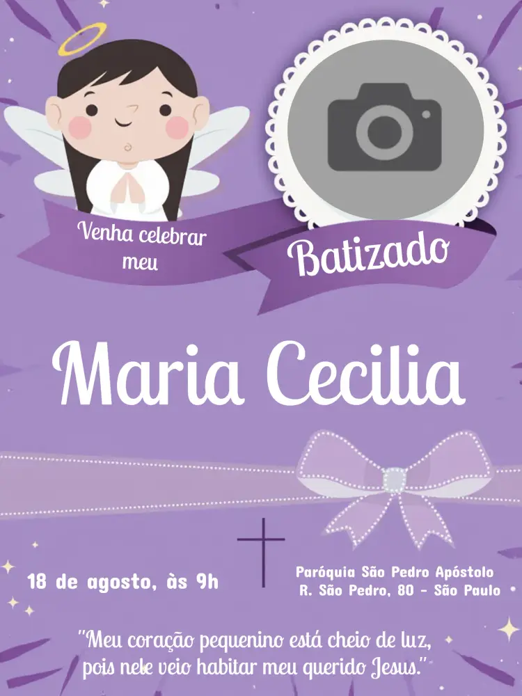Convite Batizado Com Foto Lilás