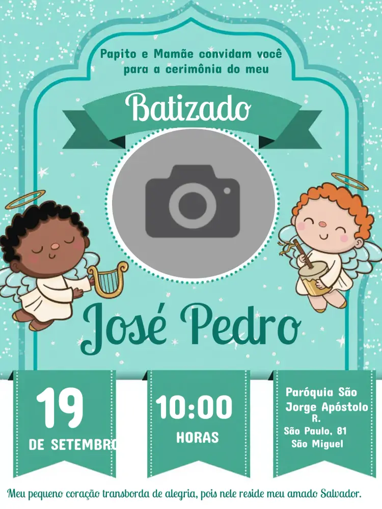 Convite Batizado Com Foto Verde