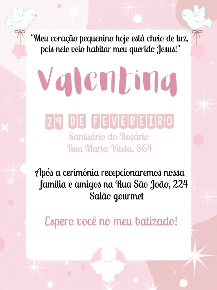 Convite Batizado Digital – tema Primeira Comunhão colorido, anjinho, minimalista, moderno, infantil