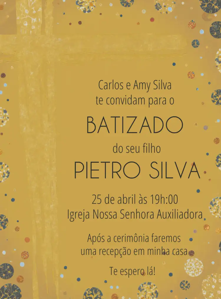 Convite Batizado Dourado E Branco Igreja