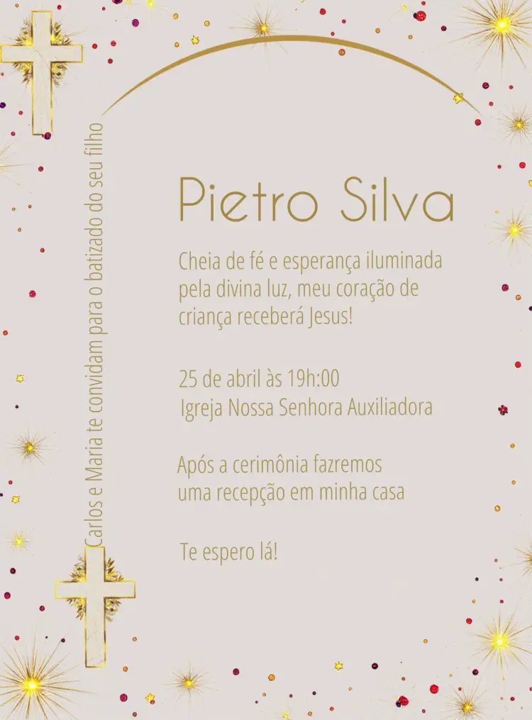 Convite Batizado Elegante Dourado Branco Batismo