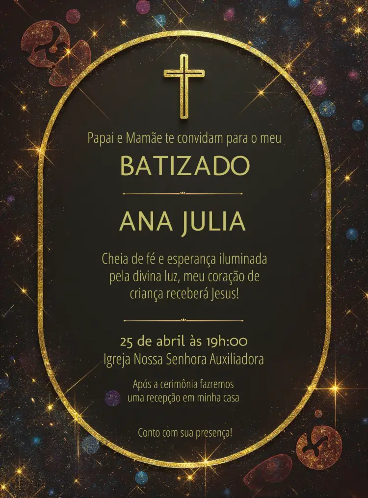 Convite Batizado Elegante Verde Dourado Batismo – tema Batizado elegante, verde, dourado, minimalista, moderno, delicado