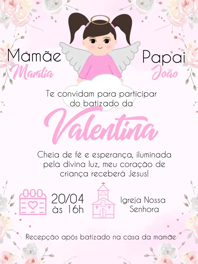 Convite Batizado Flores