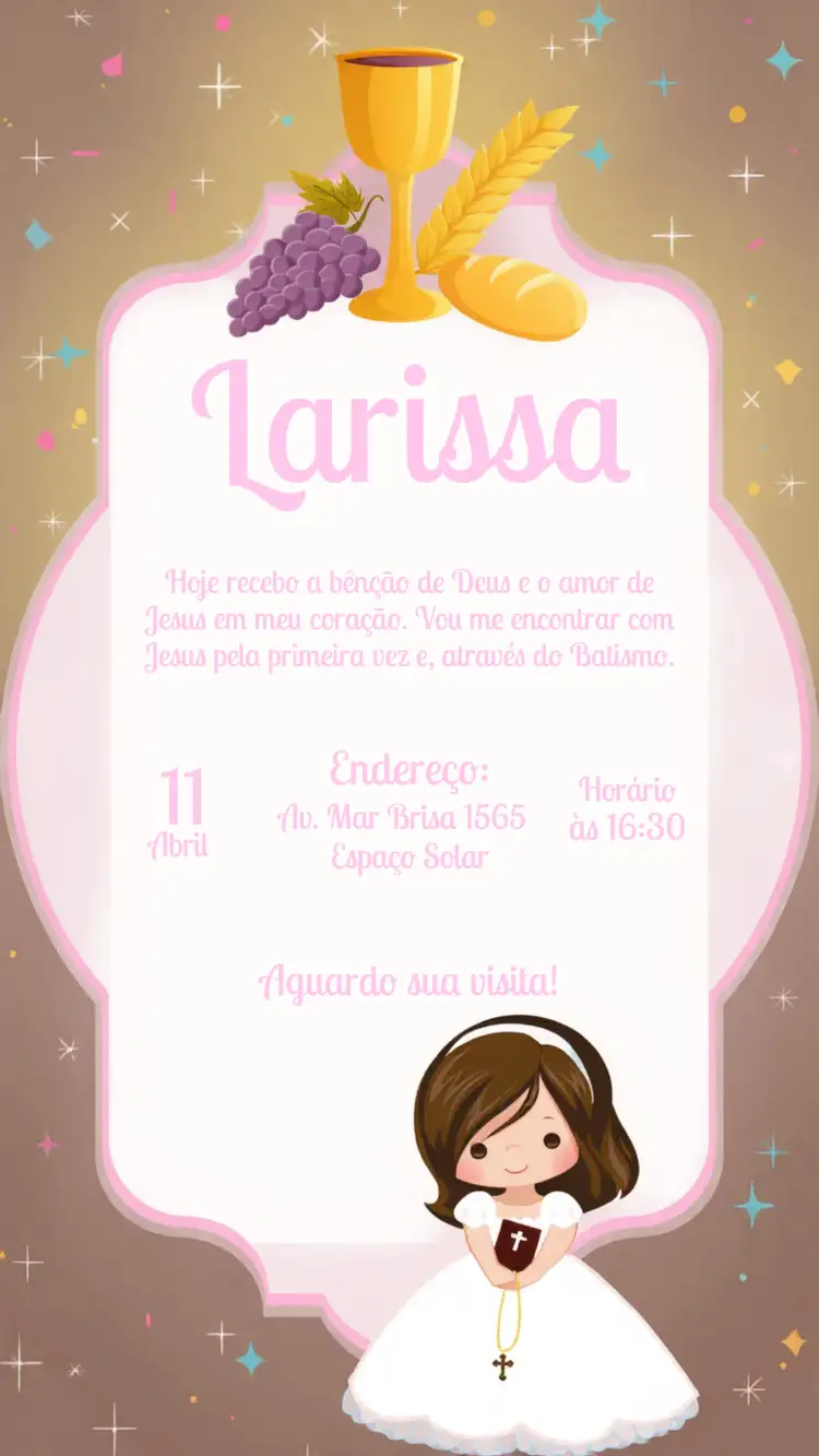 Convite Batizado Igreja – tema Batizado rosa, delicado, moderno, clássico, elegante, infantil