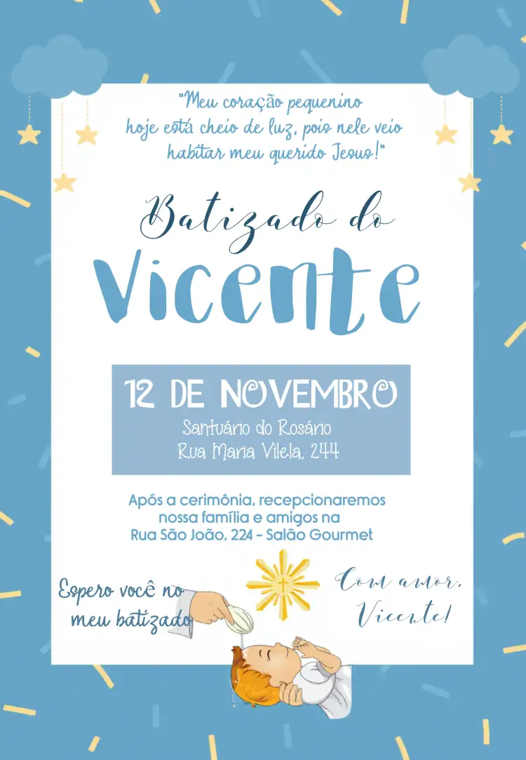 Convite Batizado Igreja – tema Primeira Comunhão verde, católico, anjos, minimalista, tradicional