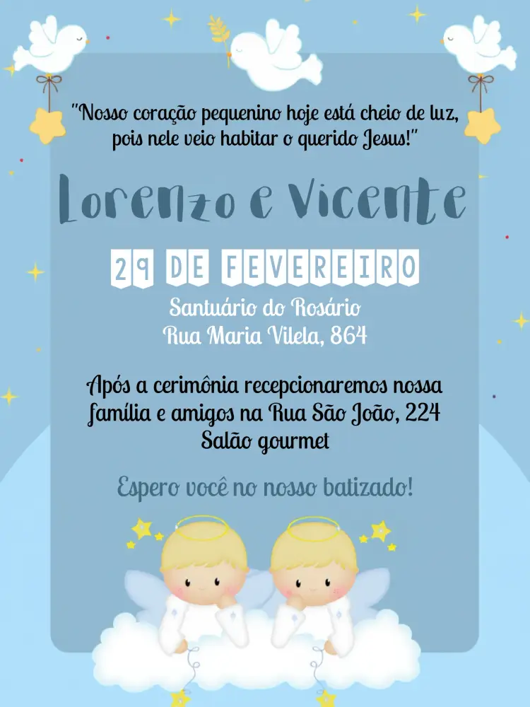 Convite Batizado Irmãos Laranja