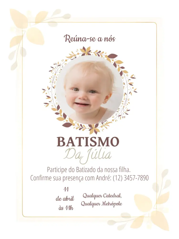 Convite Batizado Menina Floral Com Foto Batismo – tema Batizado floral, delicado, infantil, pastel, moderno