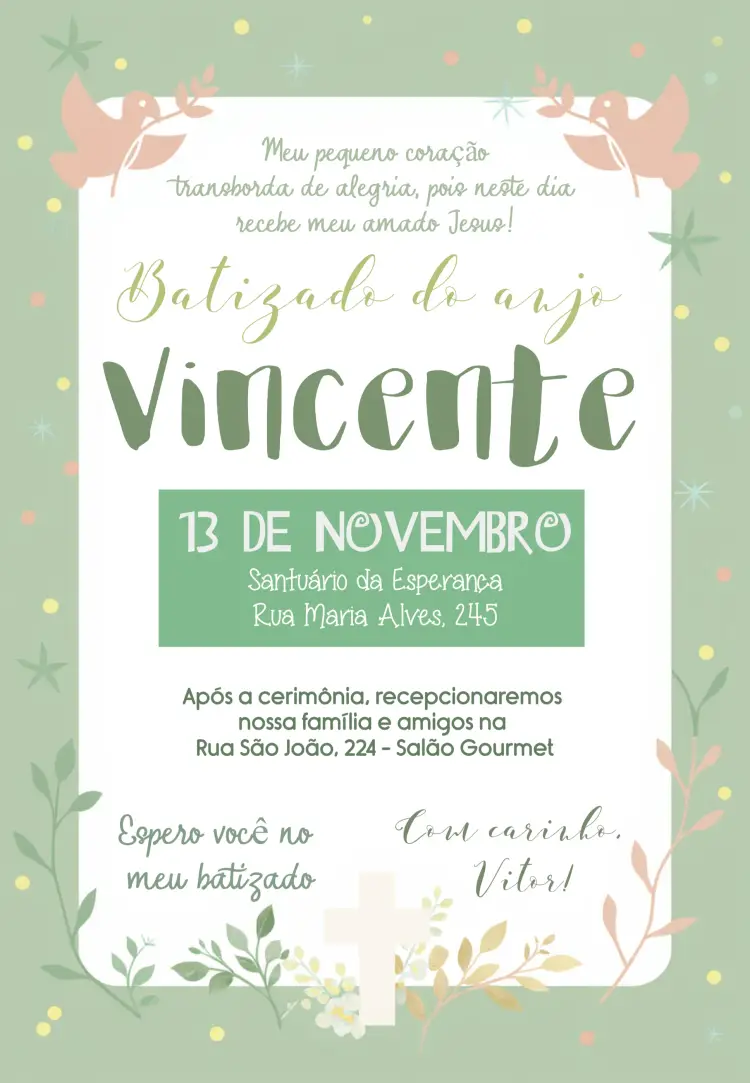 Convite Batizado Menino editável e personalizável