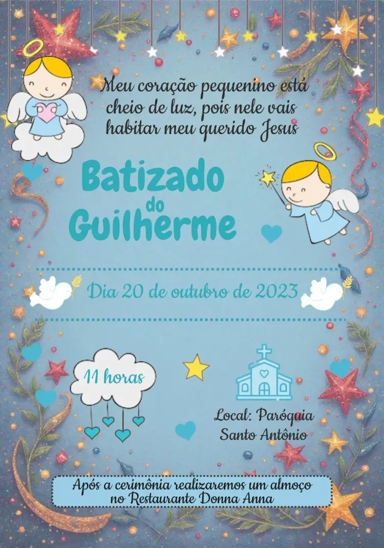 Convite Batizado Menino Anjinho Branco