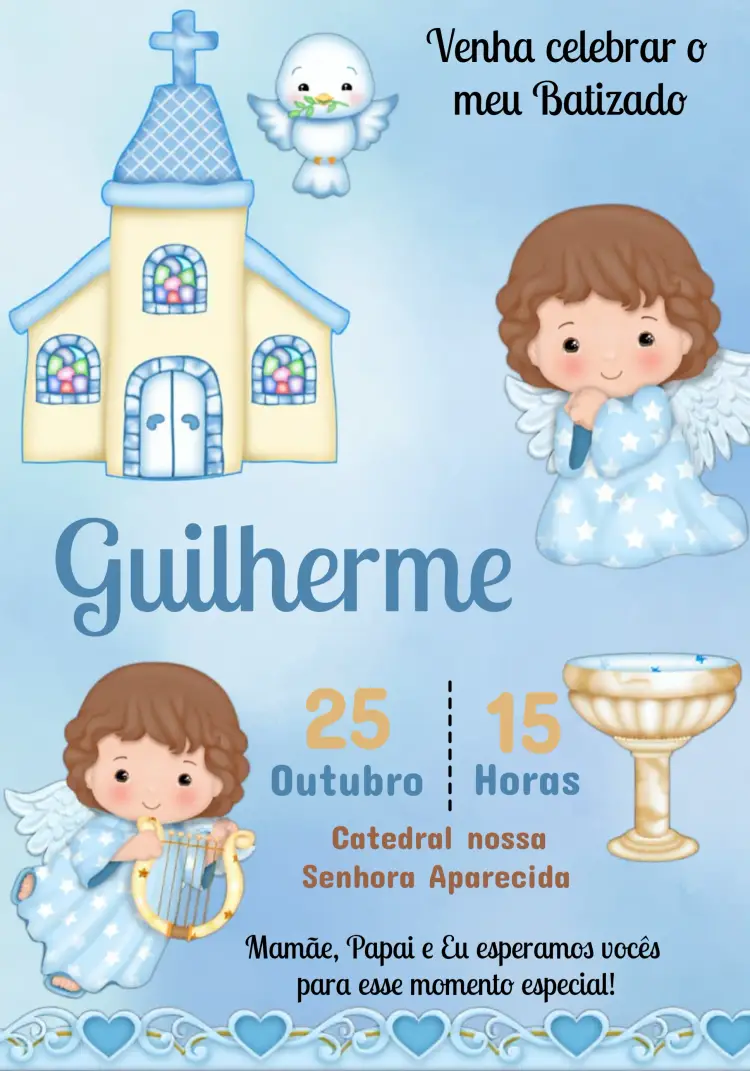 Convite Batizado Menino Anjinho Comunhão