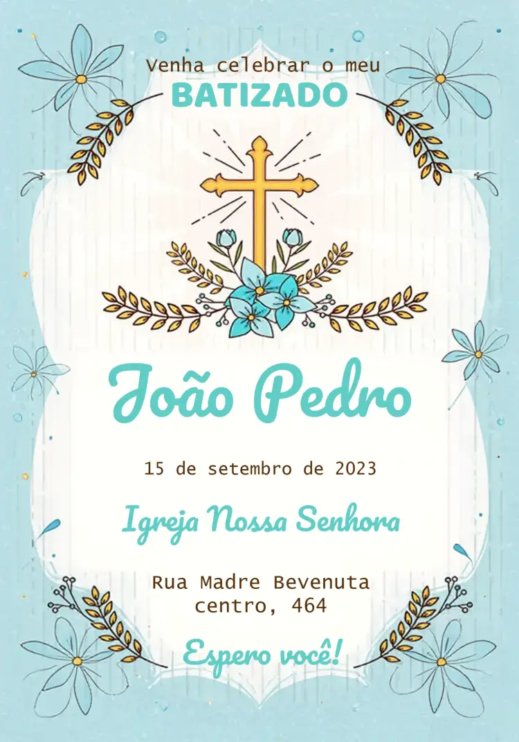 Convite Batizado Menino Azul Ramo