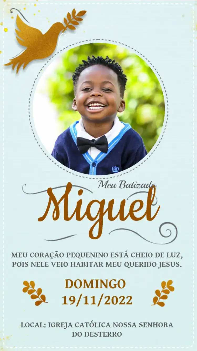 Convite Batizado Menino Com Foto Pássaro