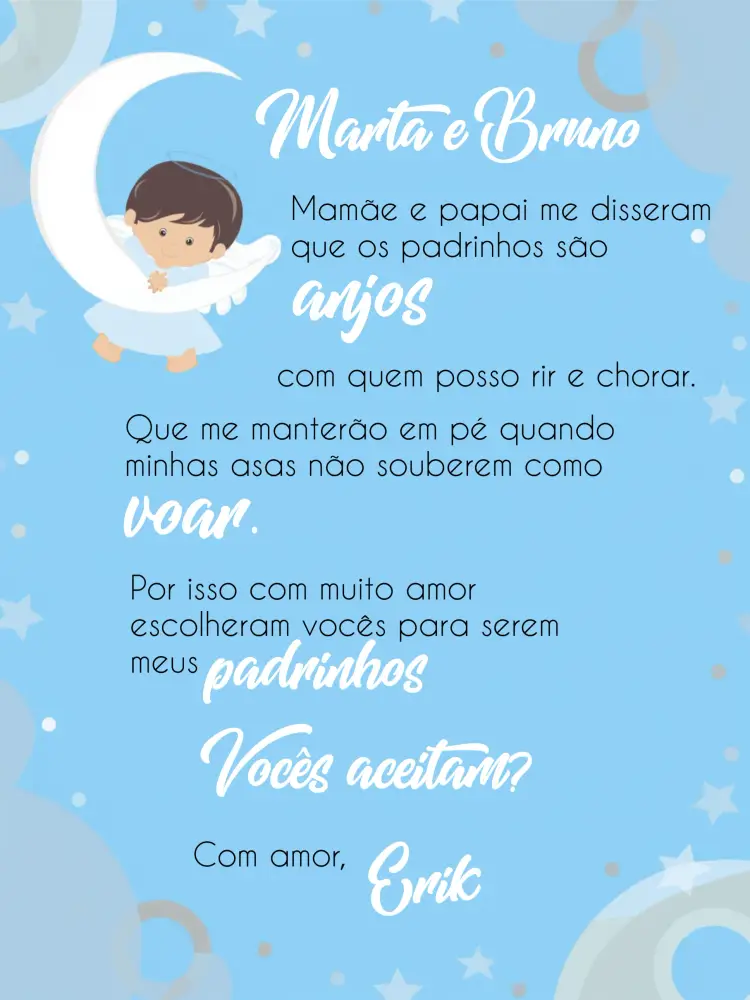 Convite Batizado Padrinhos Branco