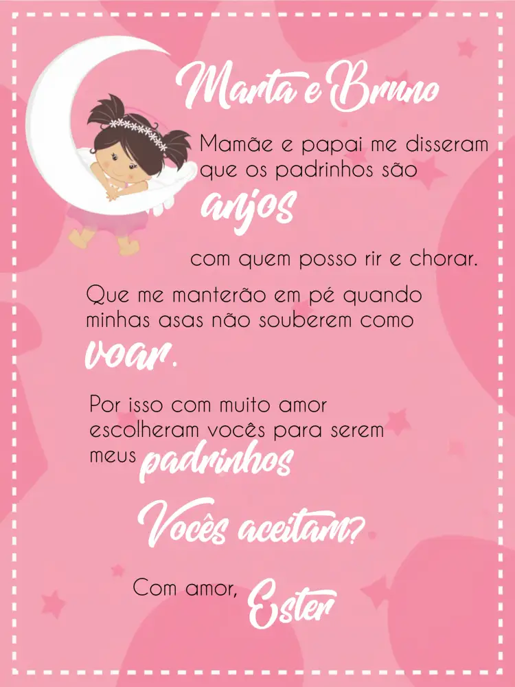 Convite Batizado Padrinhos Madrinha – tema Batizado azul claro, branco, anjinhos, minimalista, delicado, religioso