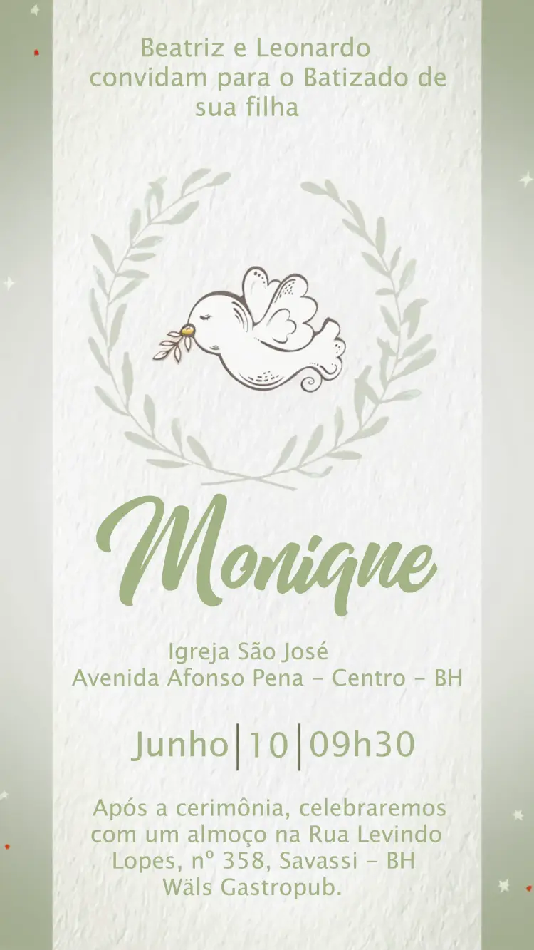 Convite Batizado Passarinho Batismo editável e personalizável