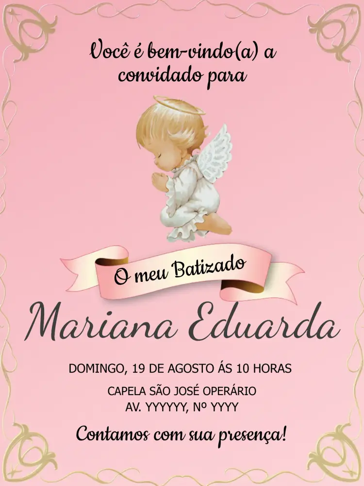Convite Batizado Rosa