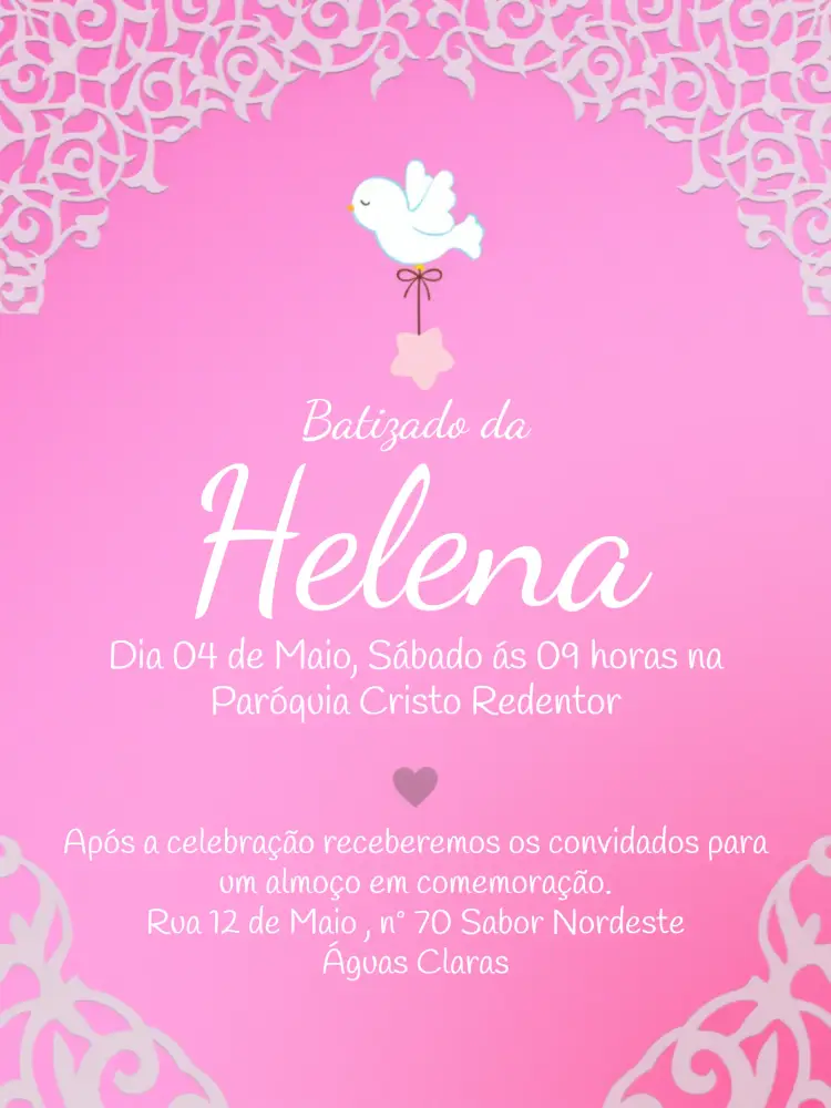 Convite Batizado Rosa
