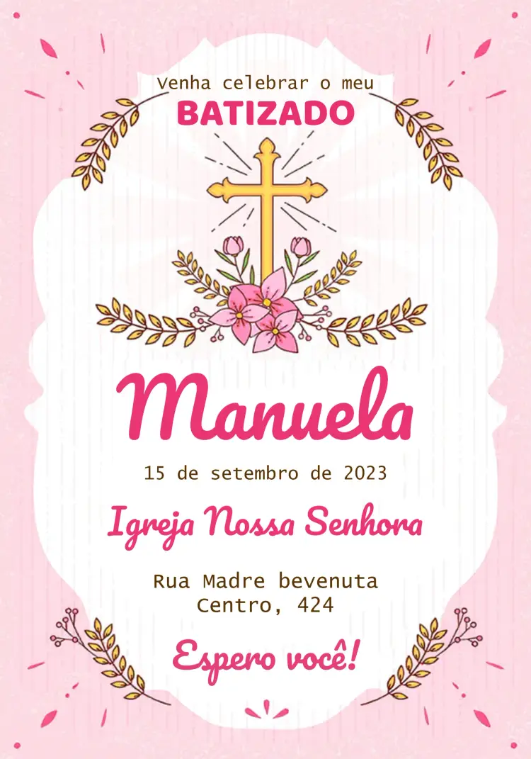 Convite Batizado Rosa Floral