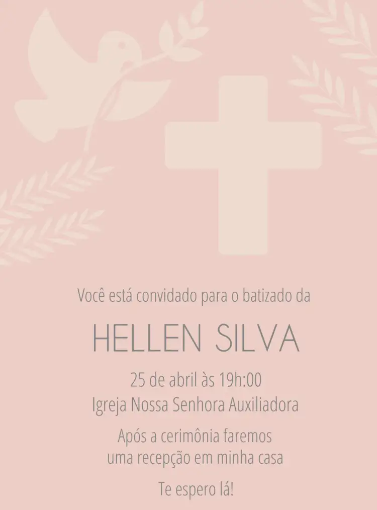 Convite Batizado Rosa Menina - Batismo Igreja – tema Batizado rosa, dourado, elegante, infantil, moderno