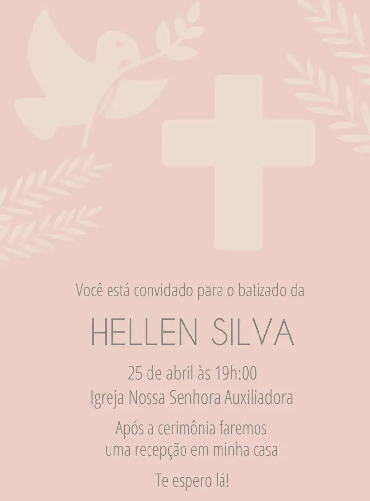 Convite Batizado Rosa Menina - Batismo Igreja