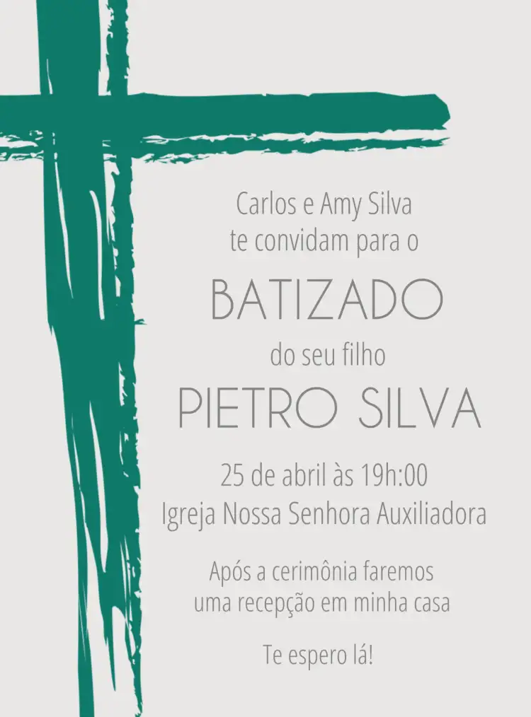 Convite Batizado Verde Batismo – tema Batizado verde suave, branco elegante, moderno, delicado, minimalista, natural