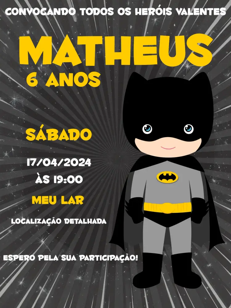Convite Batman Baby Infantil Amarelo