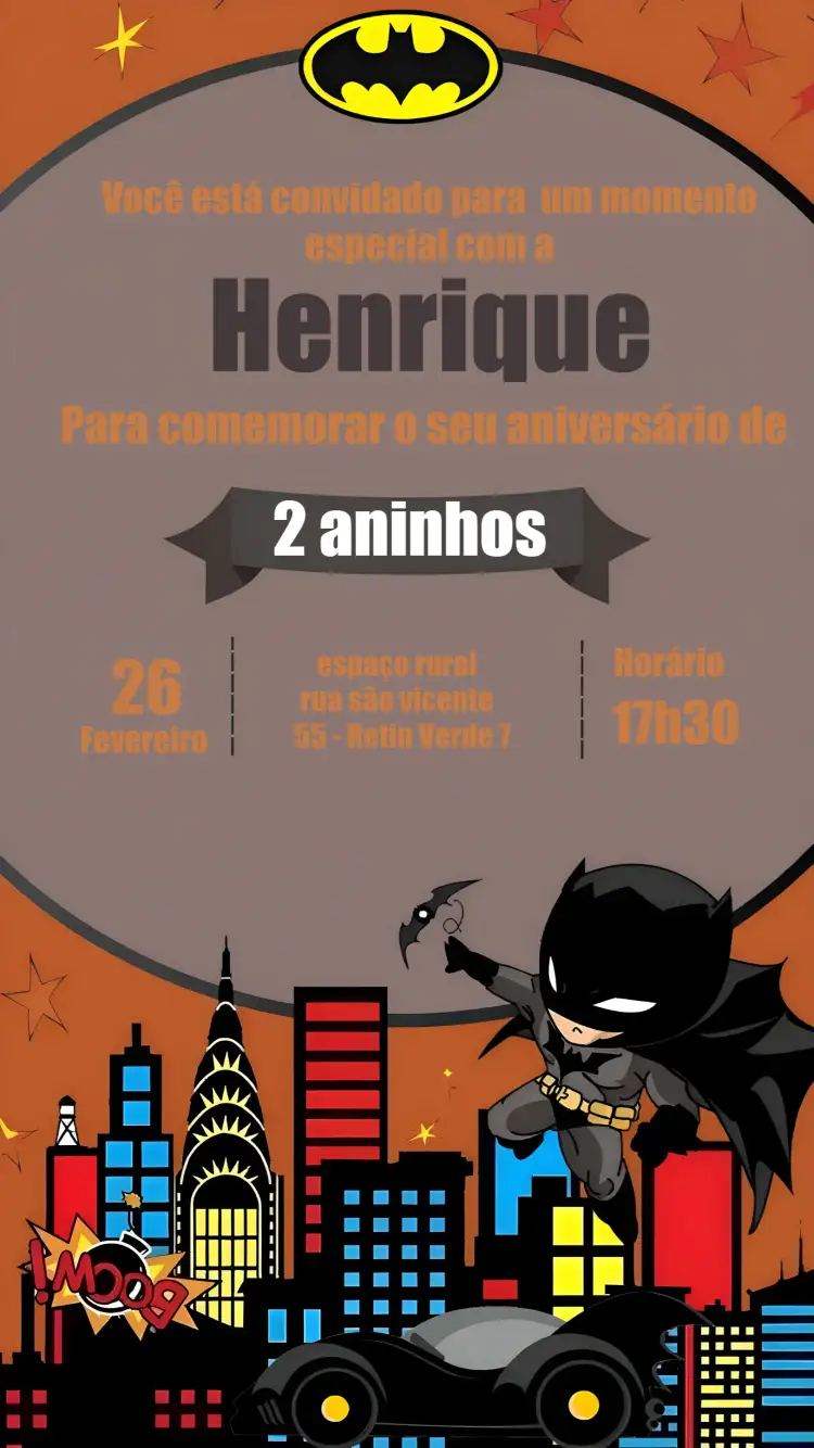 Convite Batman Colorido – tema Aniversário Infantil colorido, super-heróis, comic, divertido, moderno, infantil
