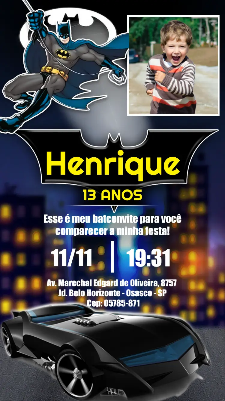 Convite Batman Com Foto Homem