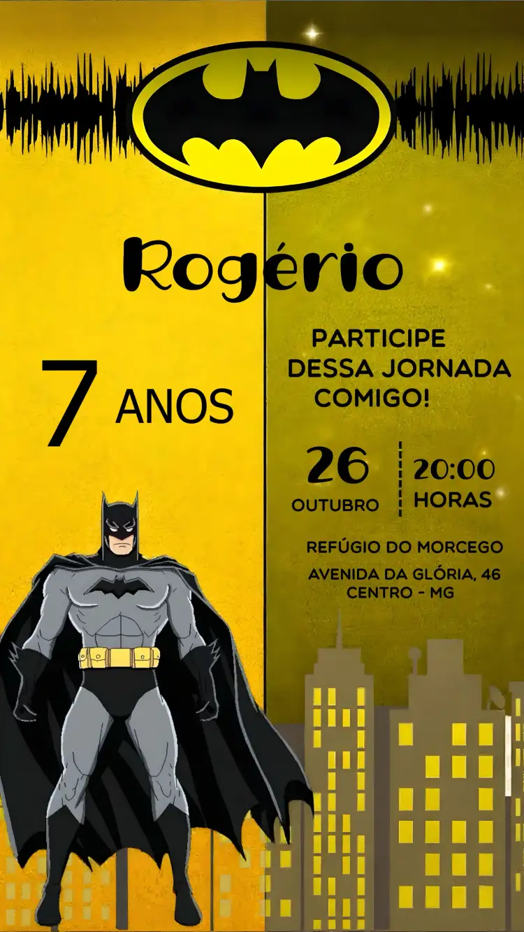 Convite Batman Quadrinhos – tema Mais pesquisados moderno, colorido, temática de super-heróis, vibrante, quadrinhos, animação