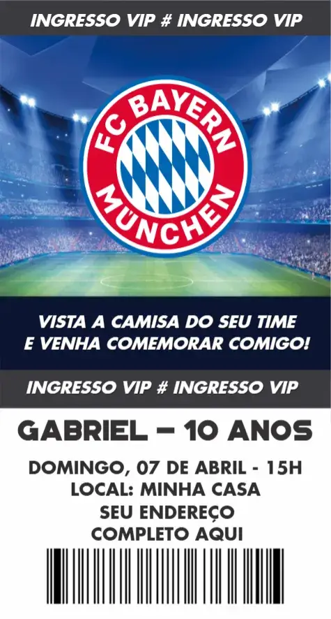Convite Bayern de munique ingresso