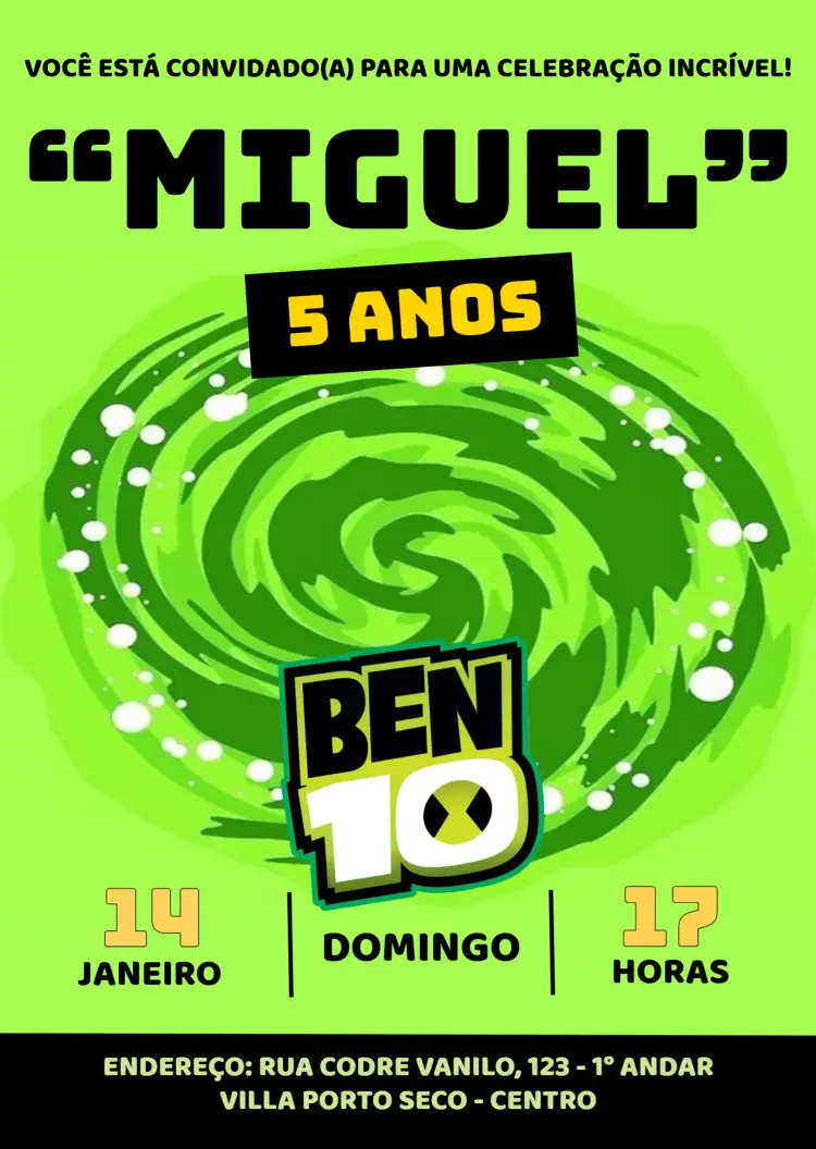 Convite Ben 10 Aliens Infantil